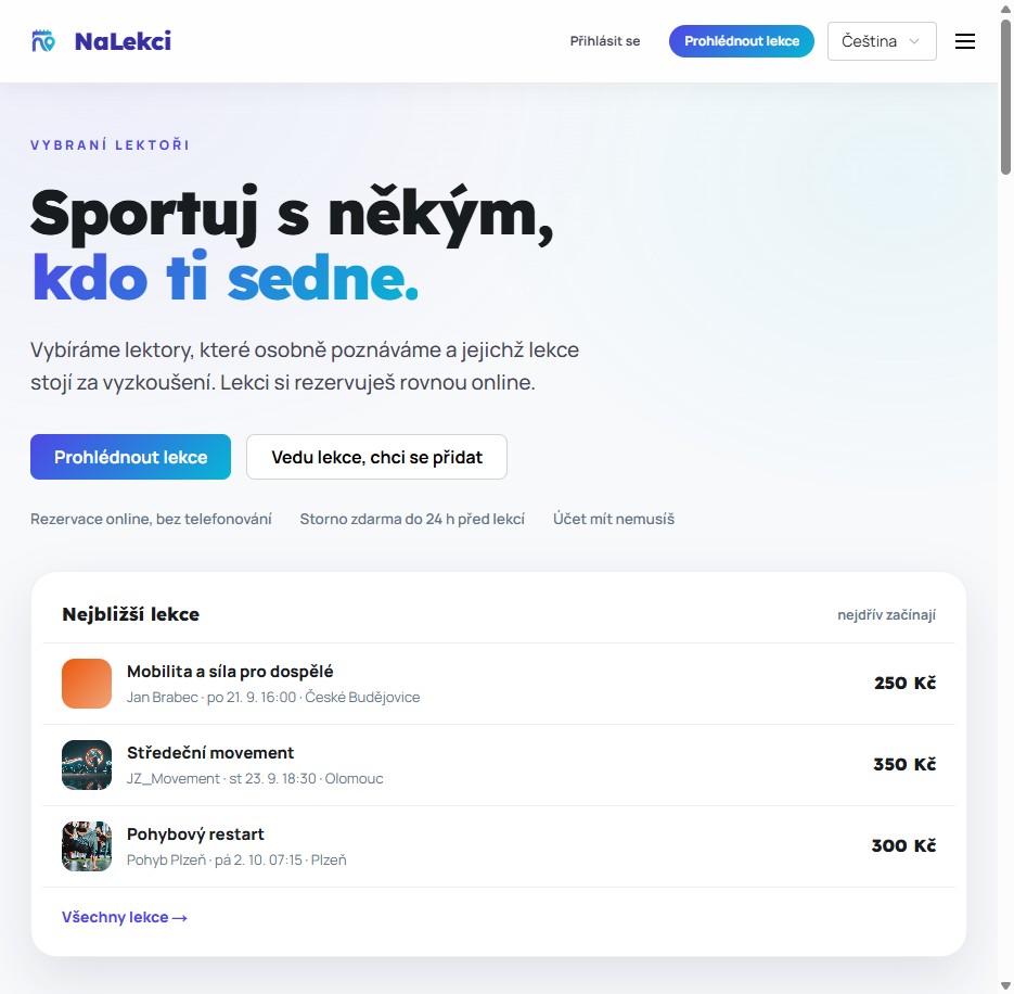 NaLekci.cz — úvod a nejbližší lekce